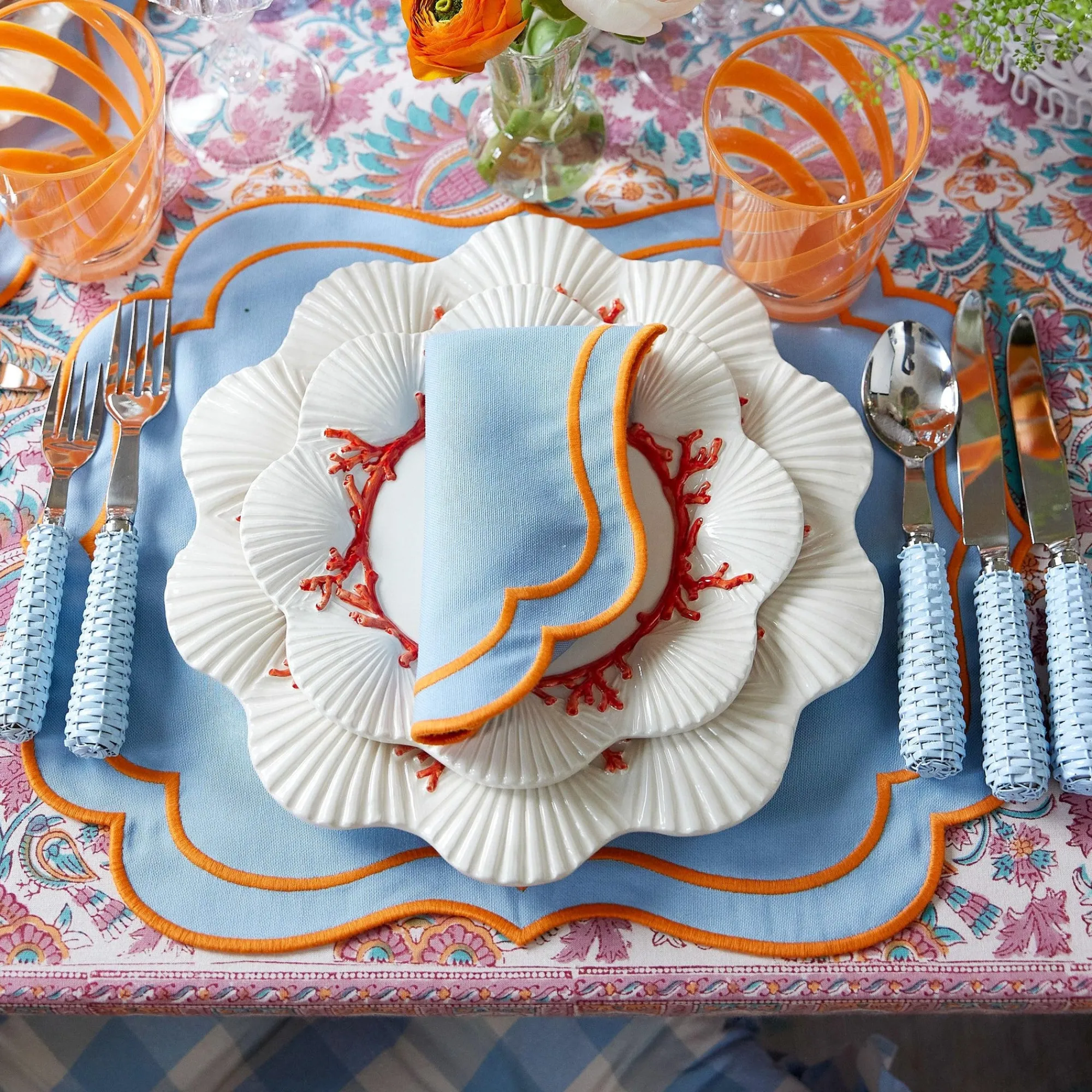 sylvie_blue__orange_napki_6.webp Shop Sylvie Blue & Orange Napkins (Set Of 4) Napkins