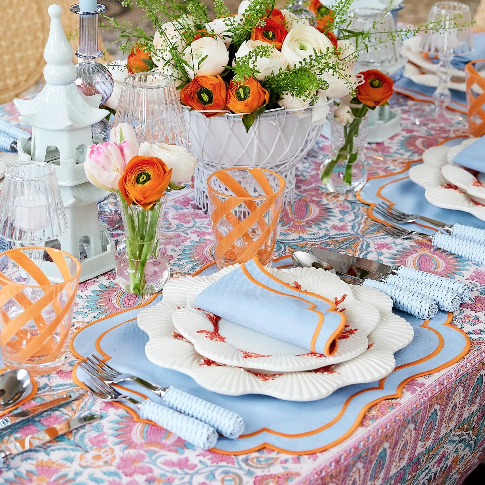 sylvie_blue_and_orange_pl_0.webp Outlet Sylvie Blue And Orange Placemats & Napkins (Set Of 4) Table Linen Sets