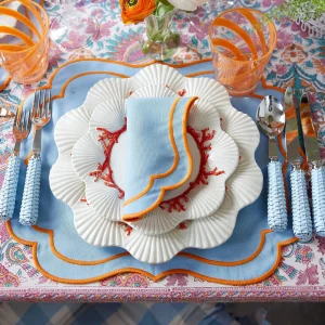 Outlet Sylvie Blue And Orange Placemats & Napkins (Set Of 4) Table Linen Sets
