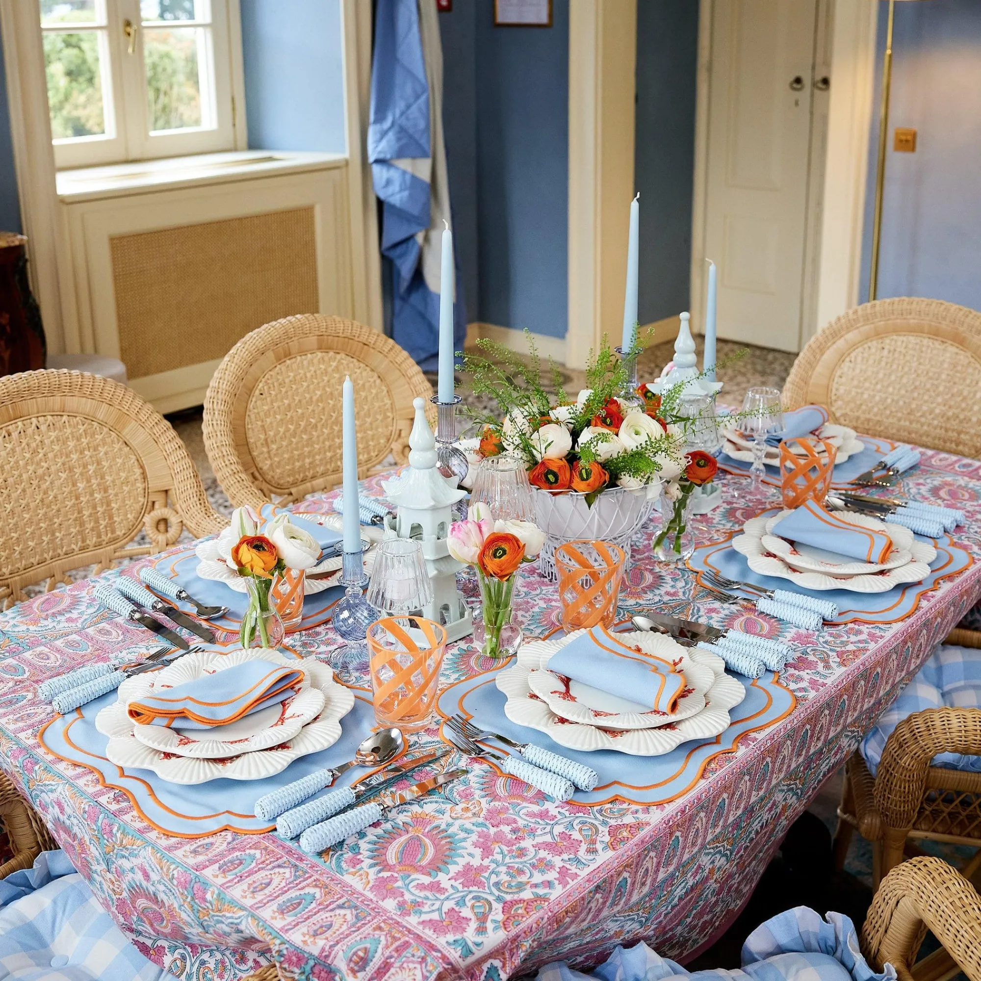 sylvie_blue_and_orange_pl_11.webp Outlet Sylvie Blue And Orange Placemats & Napkins (Set Of 4) Table Linen Sets
