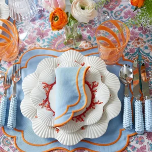 Outlet Sylvie Blue And Orange Placemats & Napkins (Set Of 4) Table Linen Sets