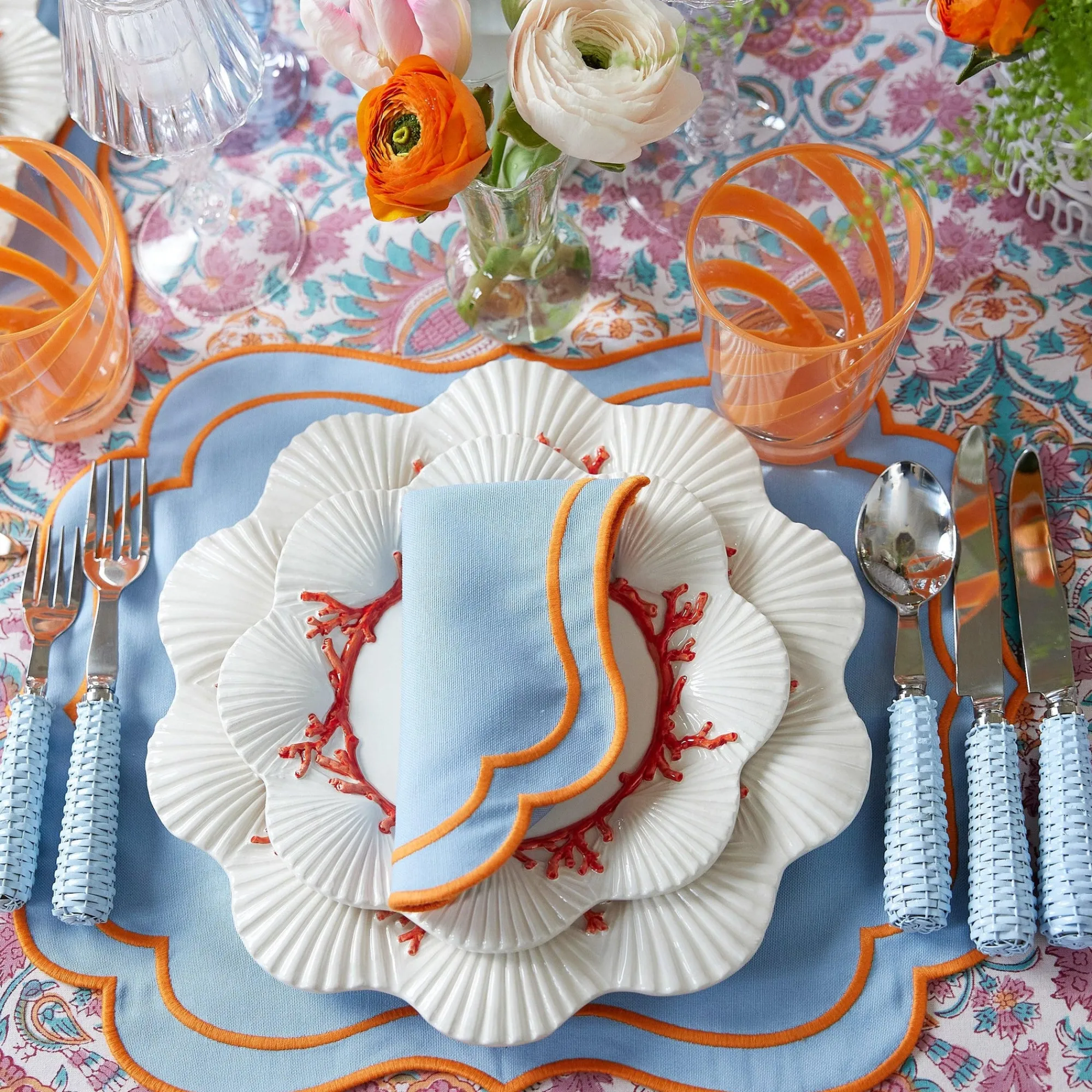 sylvie_blue_and_orange_pl_13.webp Outlet Sylvie Blue And Orange Placemats & Napkins (Set Of 4) Table Linen Sets