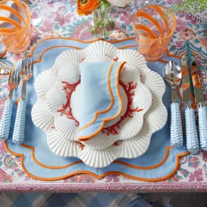 Outlet Sylvie Blue And Orange Placemats & Napkins (Set Of 4) Table Linen Sets