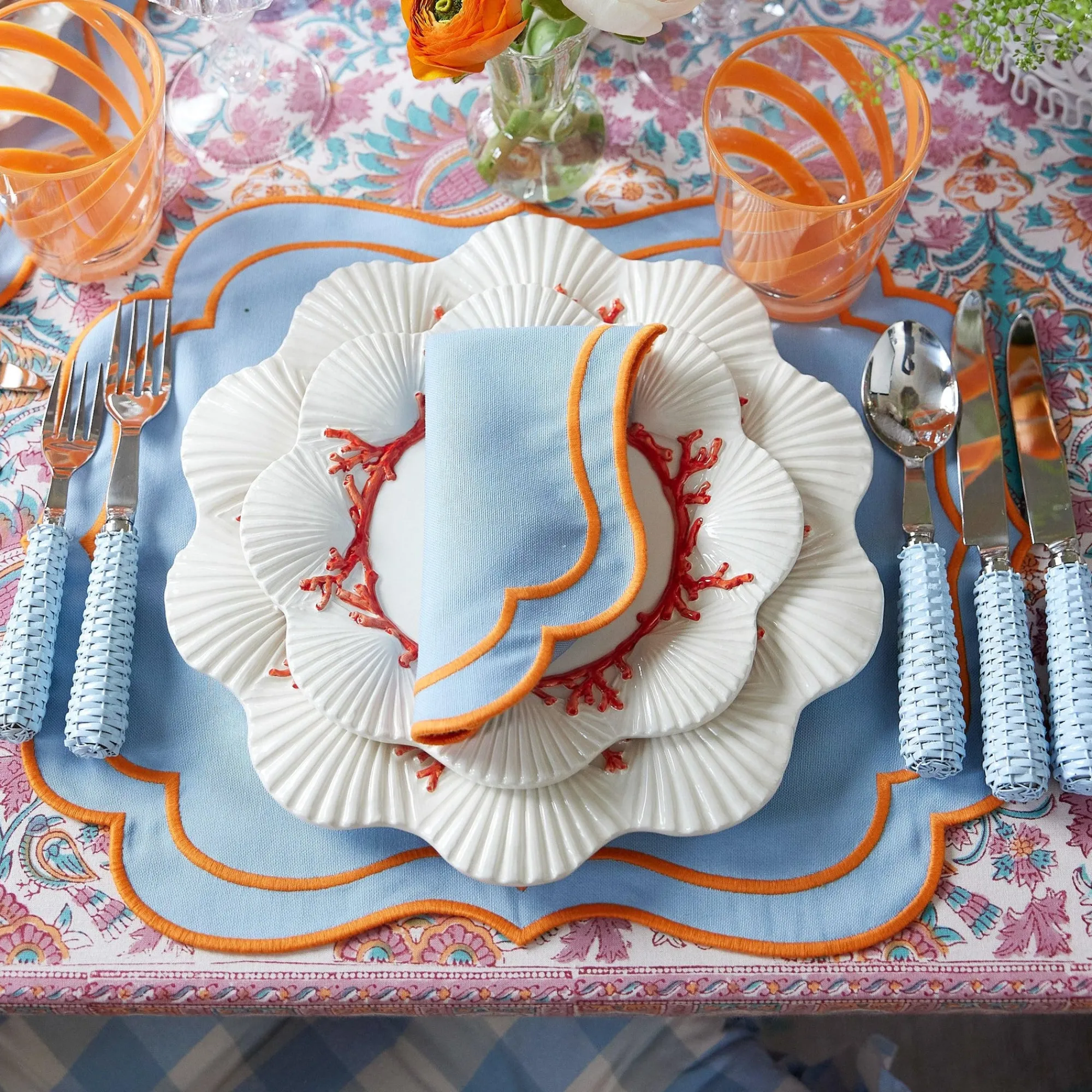 sylvie_blue_and_orange_pl_14.webp Outlet Sylvie Blue And Orange Placemats & Napkins (Set Of 4) Table Linen Sets