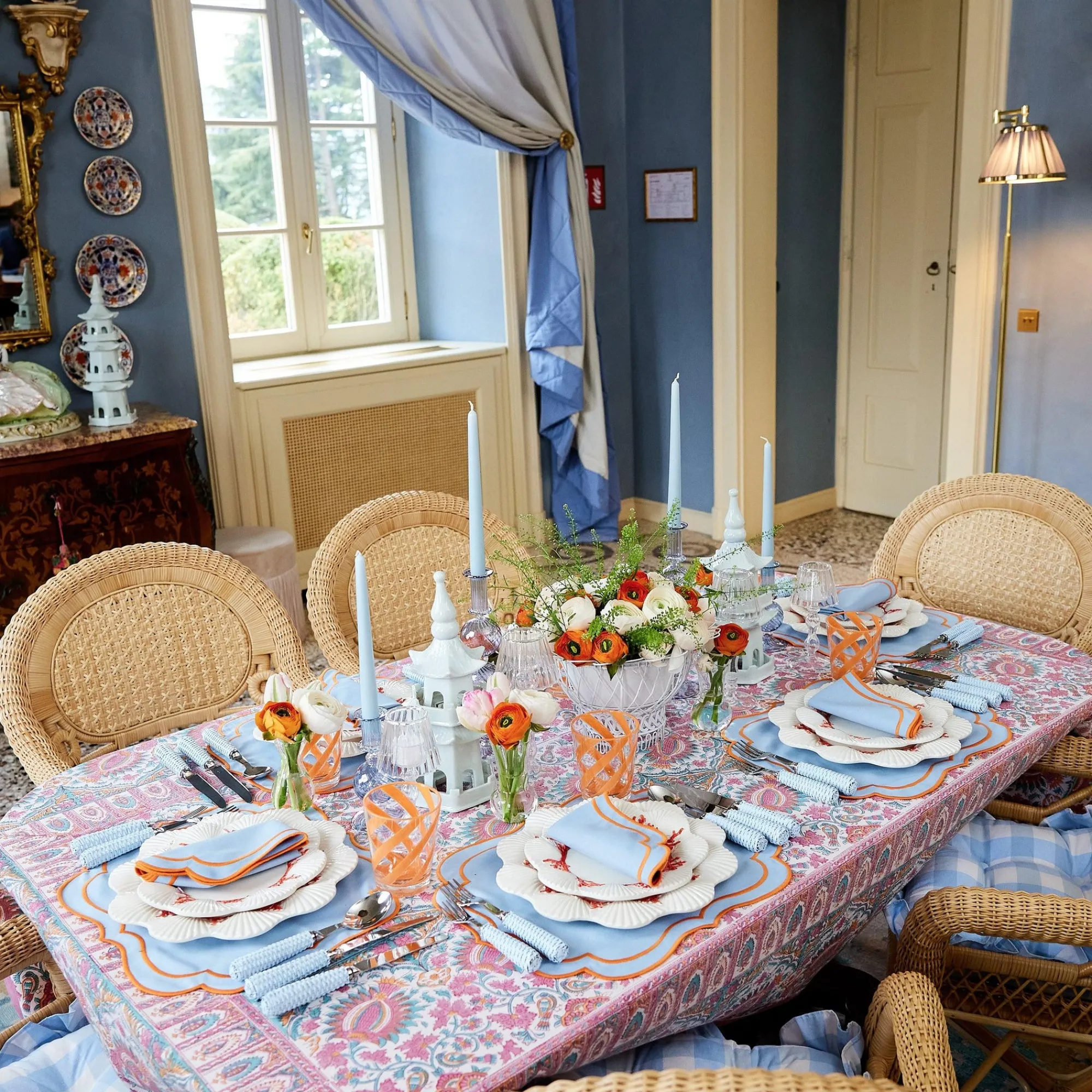 sylvie_blue_and_orange_pl_3.webp Outlet Sylvie Blue And Orange Placemats & Napkins (Set Of 4) Table Linen Sets