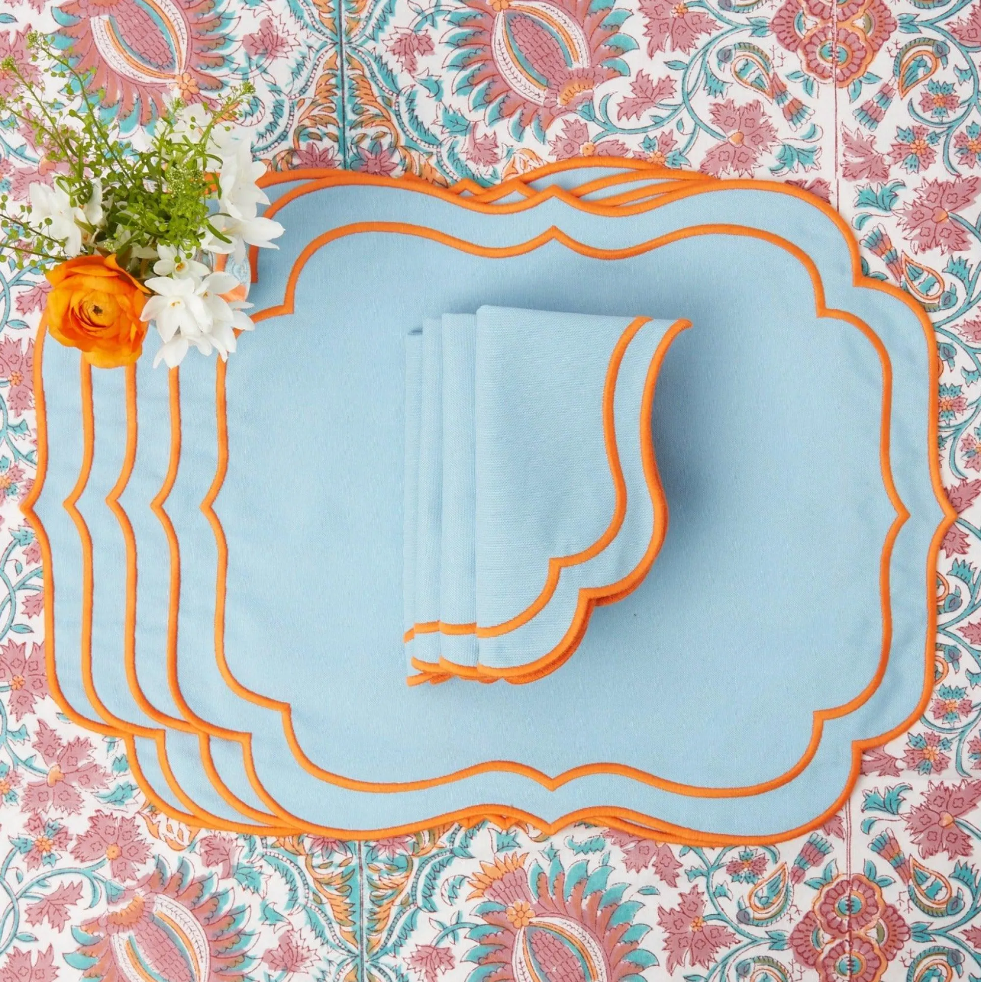 sylvie_blue_and_orange_pl_4.webp Outlet Sylvie Blue And Orange Placemats & Napkins (Set Of 4) Table Linen Sets