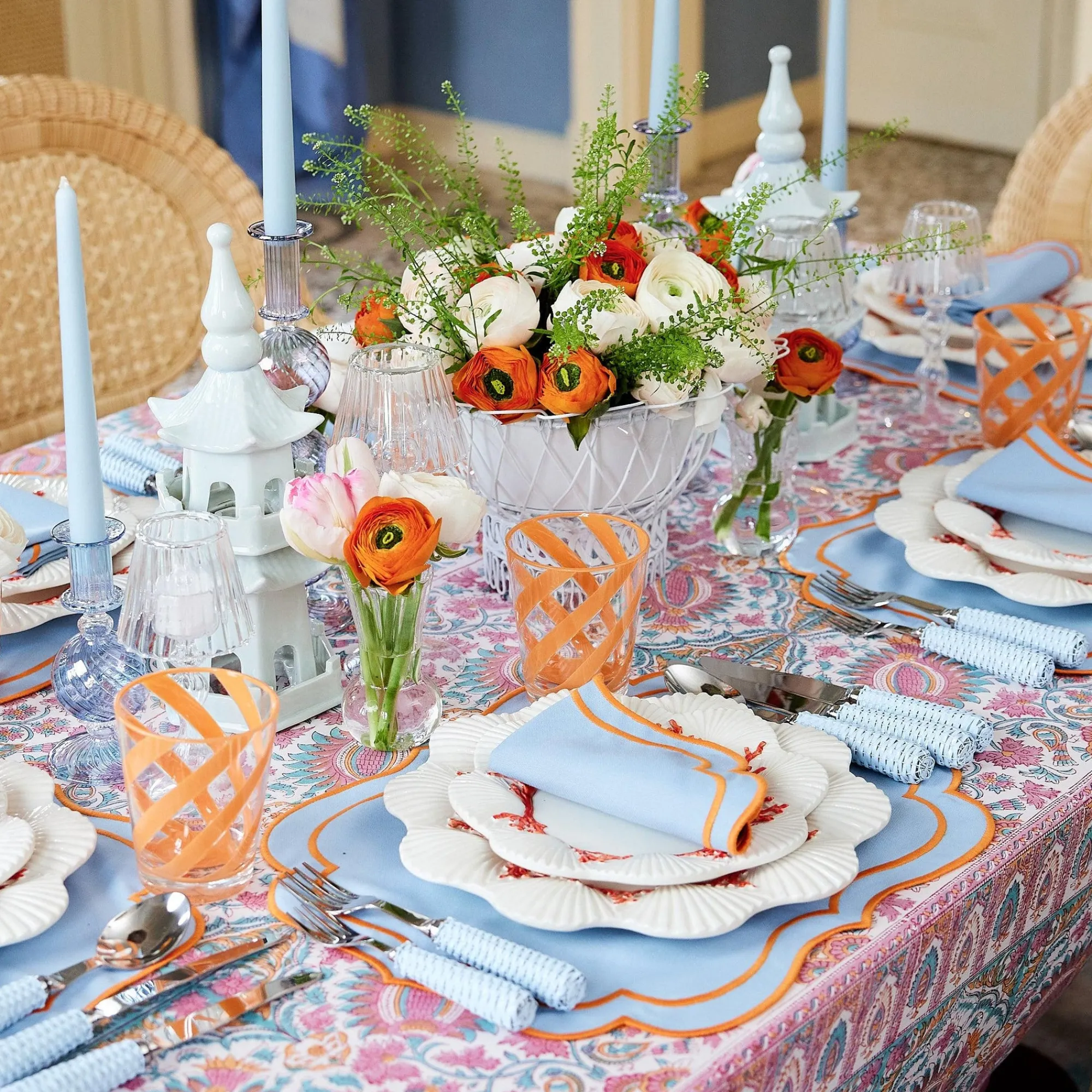sylvie_blue_and_orange_pl_8.webp Outlet Sylvie Blue And Orange Placemats & Napkins (Set Of 4) Table Linen Sets