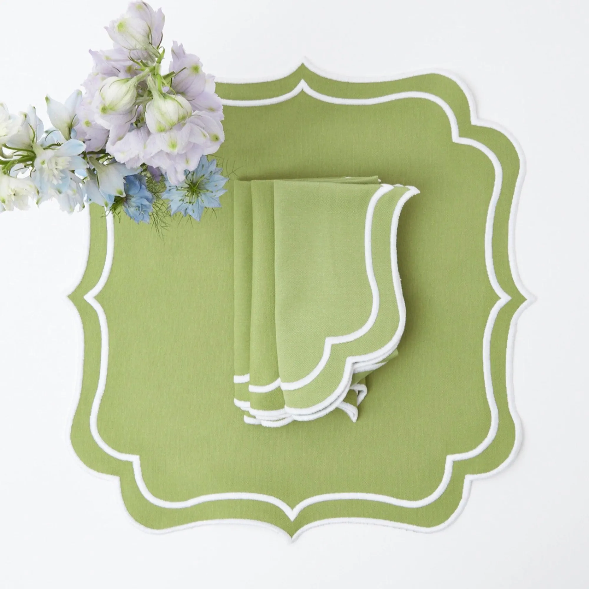 sylvie_green_embroidered__10.webp Online Sylvie Green Embroidered Placemats & Napkins (Set Of 4) Table Linen Sets