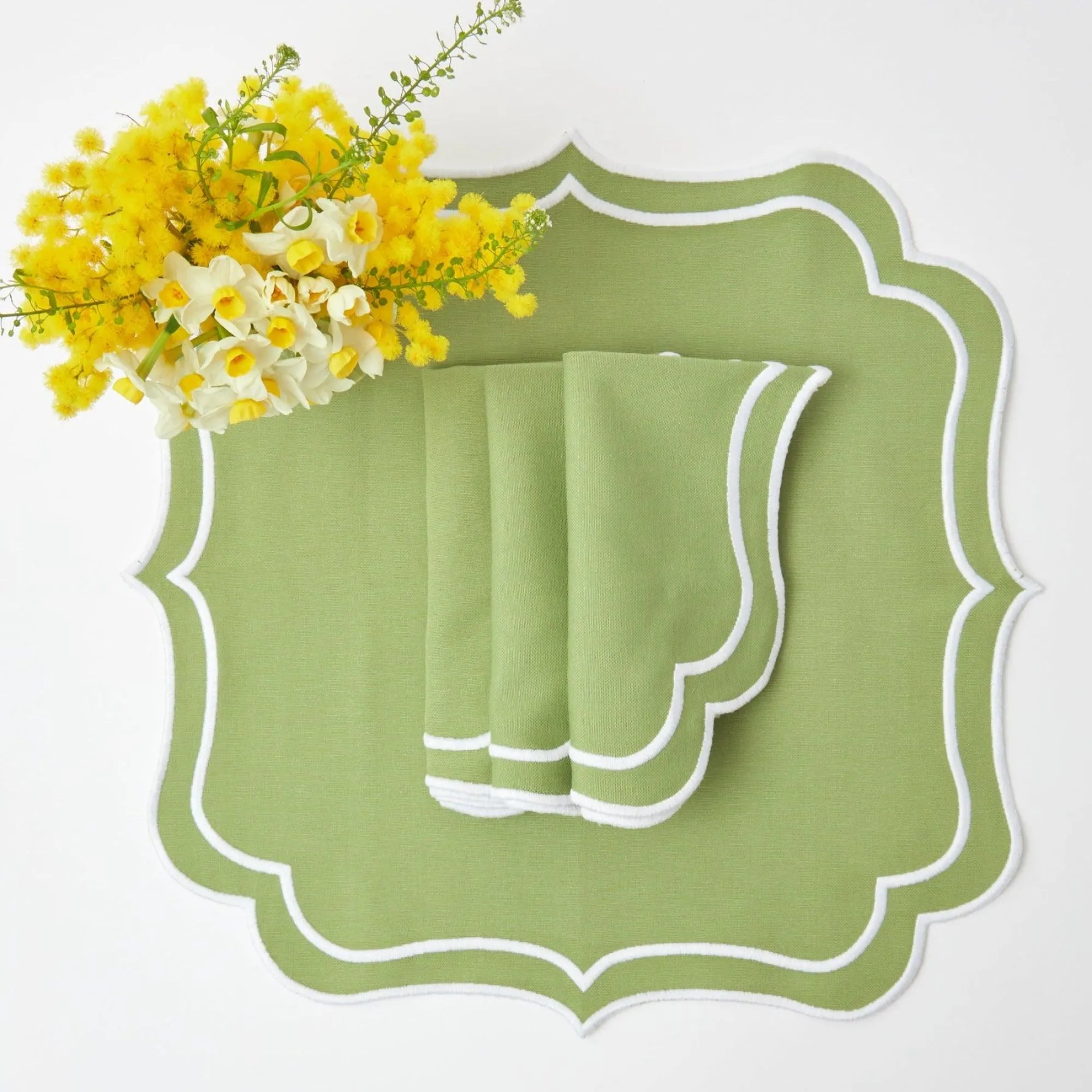 sylvie_green_embroidered__21.webp Online Sylvie Green Embroidered Placemats & Napkins (Set Of 4) Table Linen Sets