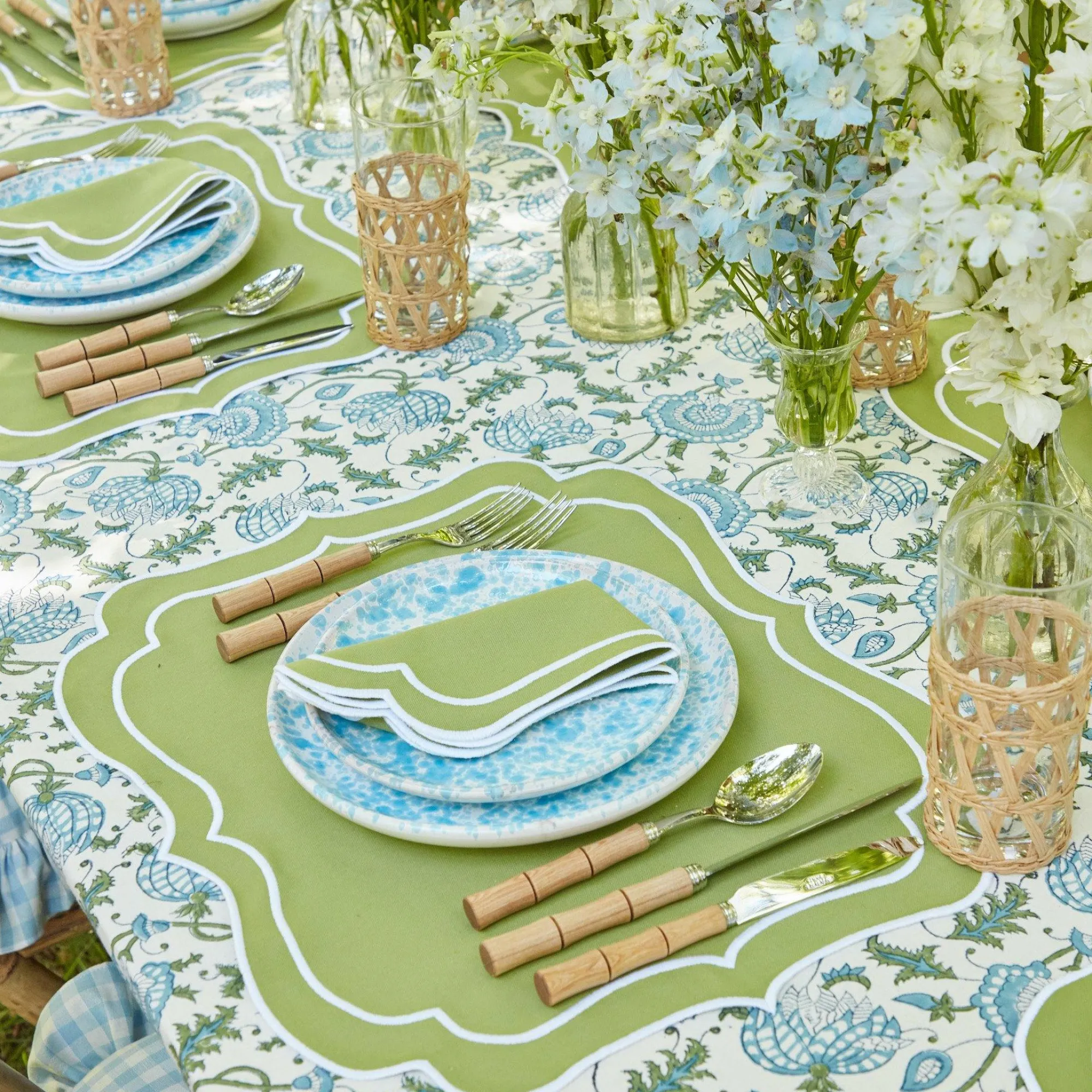 sylvie_green_embroidered__25.webp Online Sylvie Green Embroidered Placemats & Napkins (Set Of 4) Table Linen Sets