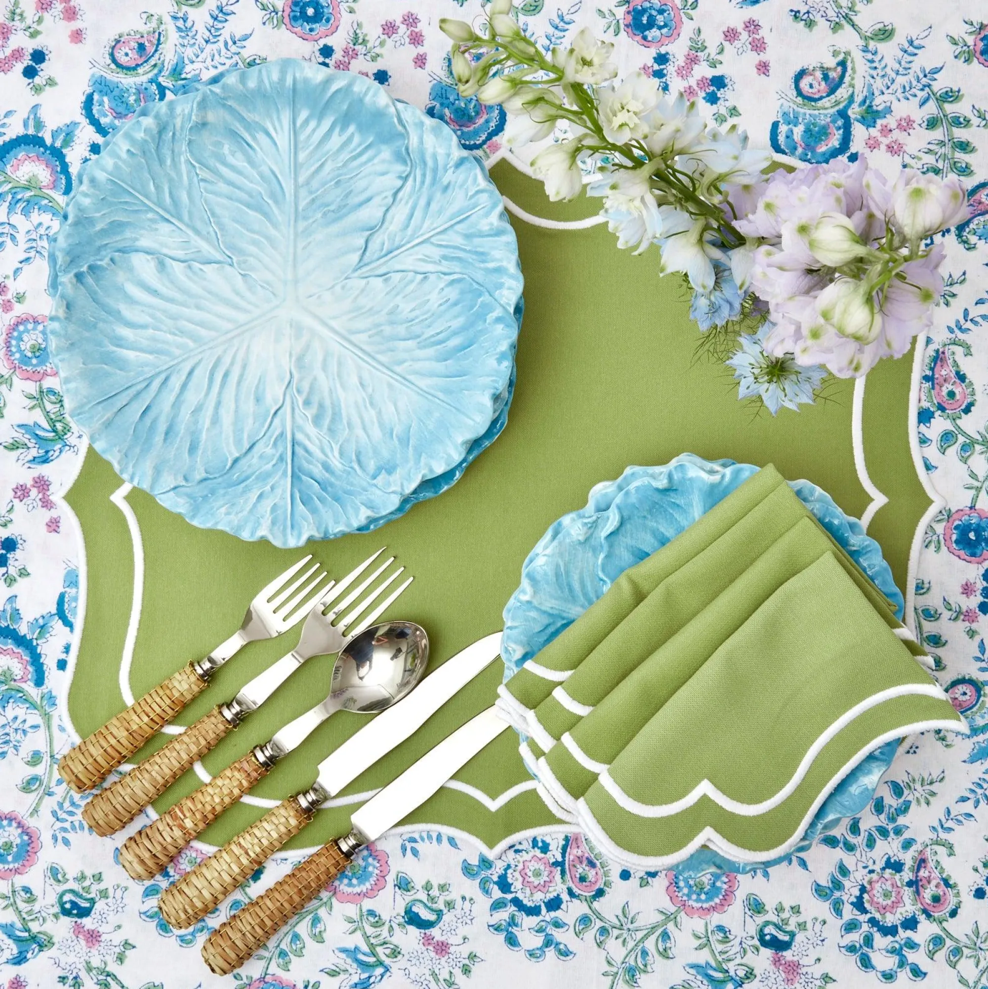 sylvie_green_embroidered__9.webp Online Sylvie Green Embroidered Placemats & Napkins (Set Of 4) Table Linen Sets