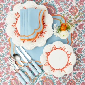 Best Valentina & Sylvie Blue/Orange Linen Set Table Linen Sets