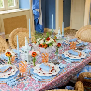 Best Valentina & Sylvie Blue/Orange Linen Set Table Linen Sets