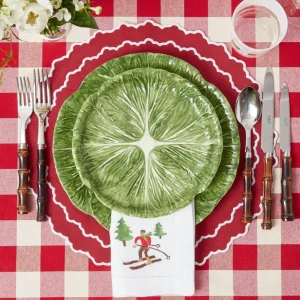 Discount White Embroidered Skier Napkins (Set Of 4) Napkins