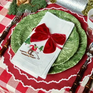 Discount White Embroidered Skier Napkins (Set Of 4) Napkins