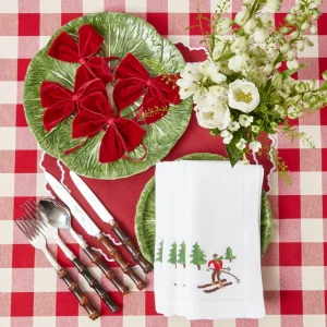 Discount White Embroidered Skier Napkins (Set Of 4) Napkins