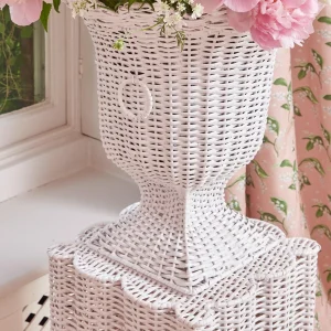 Store White Liliana Scalloped Rattan Pedestal And Urn Urns & Pedestals