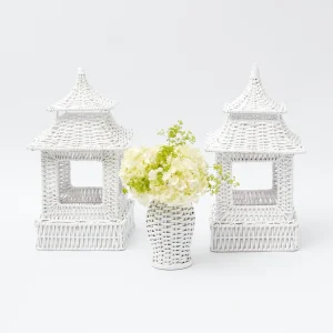 Outlet White Rattan Decoration Set Pagodas & Lanterns