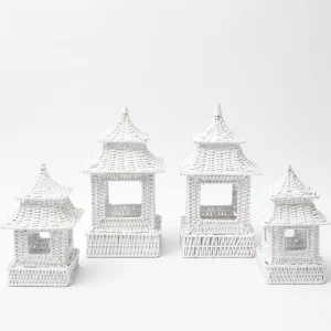 Outlet White Rattan Decoration Set Pagodas & Lanterns