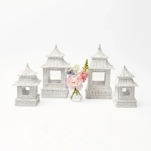 Outlet White Rattan Decoration Set Pagodas & Lanterns