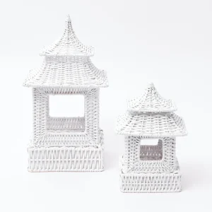 Online White Rattan Pagoda Lantern Set Candle Holders