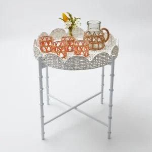 Shop White Rattan Round Scalloped Tray With Stand Trays & Liners