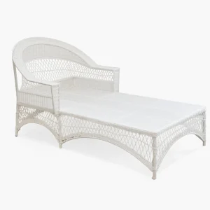Outlet White Rattan Sun Lounger With Blue Ikat Cushion Rattan Furniture