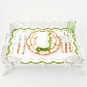 Outlet White Scalloped Rattan Breakfast Tray Trays & Liners