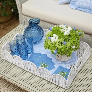Sale White Scalloped Rattan Tray Trays & Liners
