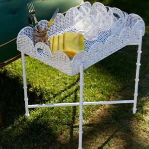 Best Sale White Scalloped Rattan Tray With Stand Trays & Liners