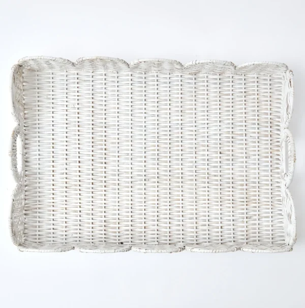 Clearance White Scalloped Rattan Tray Rattan Tableware