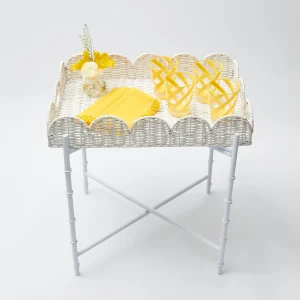 Best Sale White Scalloped Rattan Tray With Stand Trays & Liners