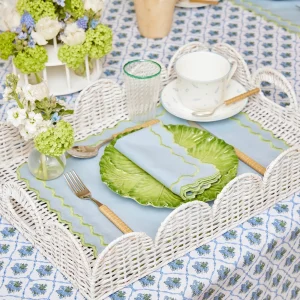 Clearance White Scalloped Rattan Tray Rattan Tableware