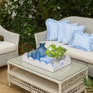 Clearance White Scalloped Rattan Tray Rattan Tableware