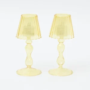 New Yellow Glass Lantern Tea Light Holder (Pair) - 18Cm Candle Holders