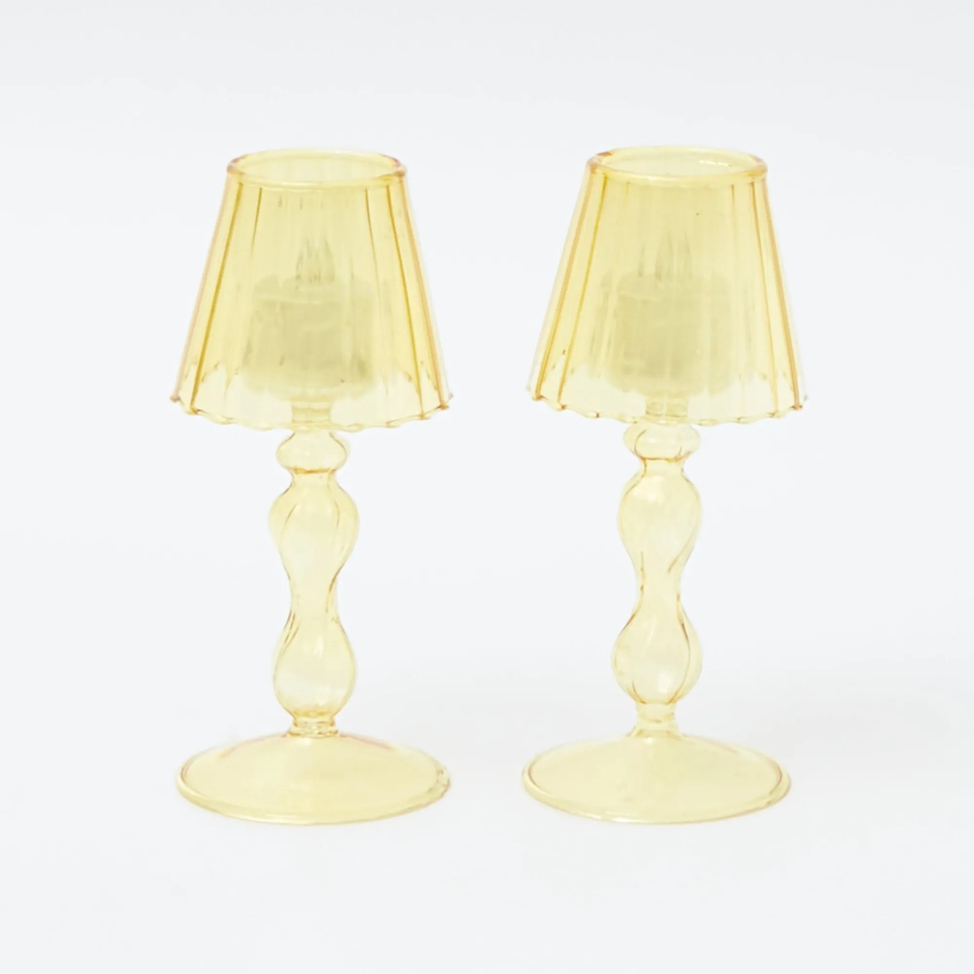 yellow_glass_lantern_tea__0.webp New Yellow Glass Lantern Tea Light Holder (Pair) - 18Cm Pagodas & Lanterns