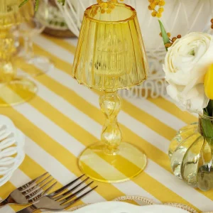New Yellow Glass Lantern Tea Light Holder (Pair) - 18Cm Pagodas & Lanterns