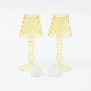 New Yellow Glass Lantern Tea Light Holder (Pair) - 18Cm Pagodas & Lanterns