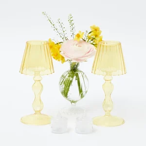 New Yellow Glass Lantern Tea Light Holder (Pair) - 18Cm Pagodas & Lanterns