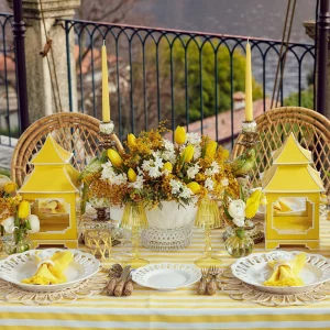 New Yellow Glass Lantern Tea Light Holder (Pair) - 18Cm Pagodas & Lanterns