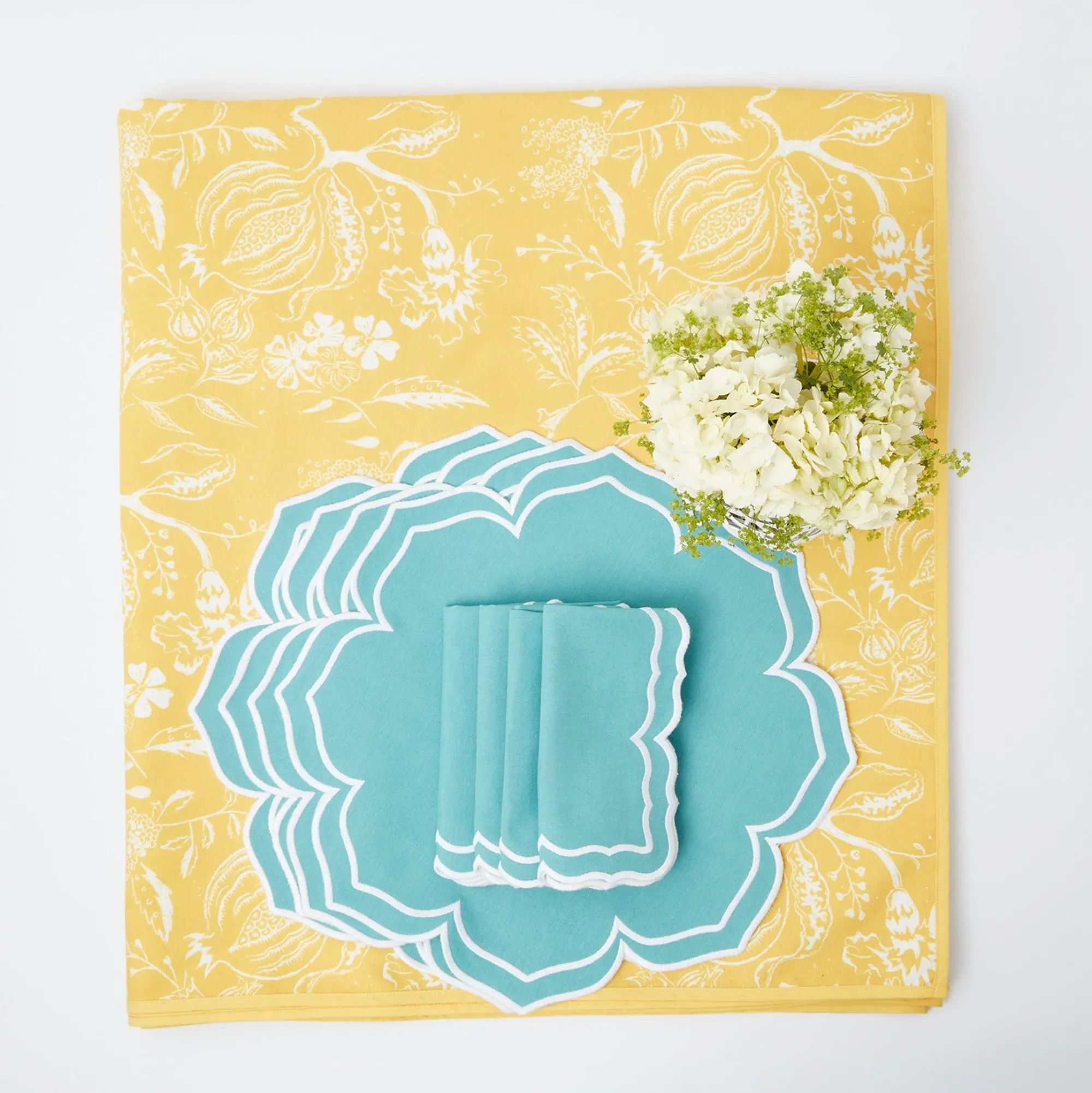 yellow_melograno__fleur_t_0.webp Flash Sale Yellow Melograno & Fleur Turquoise Linen Set Table Linen Sets