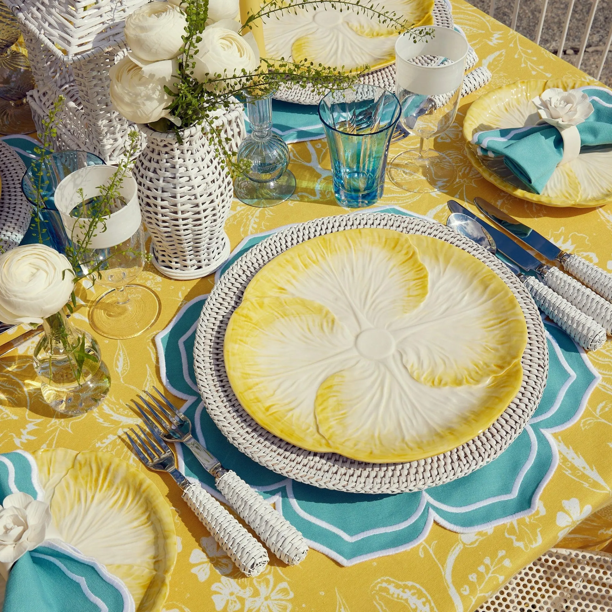 yellow_melograno__fleur_t_11.webp Flash Sale Yellow Melograno & Fleur Turquoise Linen Set Table Linen Sets
