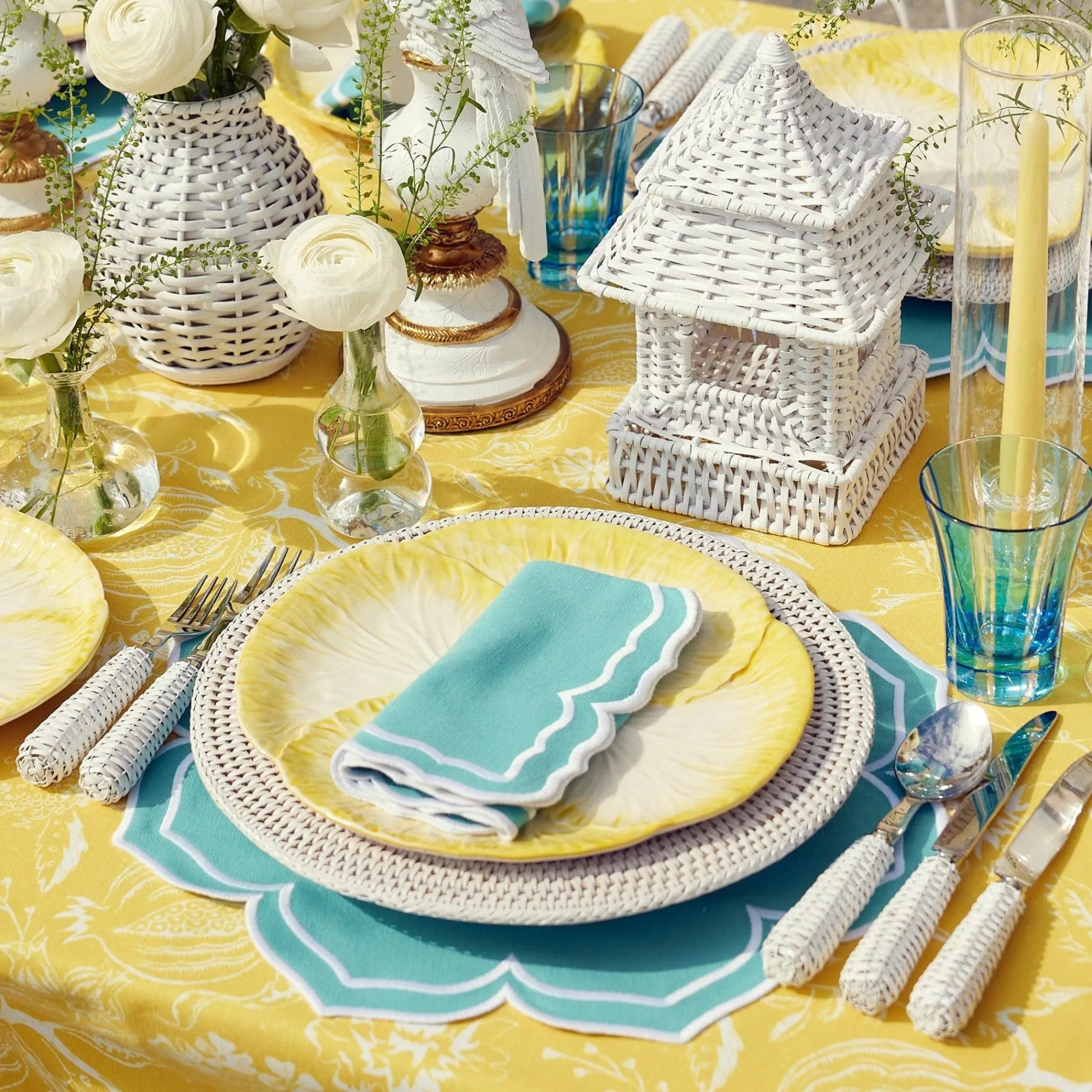 yellow_melograno__fleur_t_18.webp Flash Sale Yellow Melograno & Fleur Turquoise Linen Set Table Linen Sets