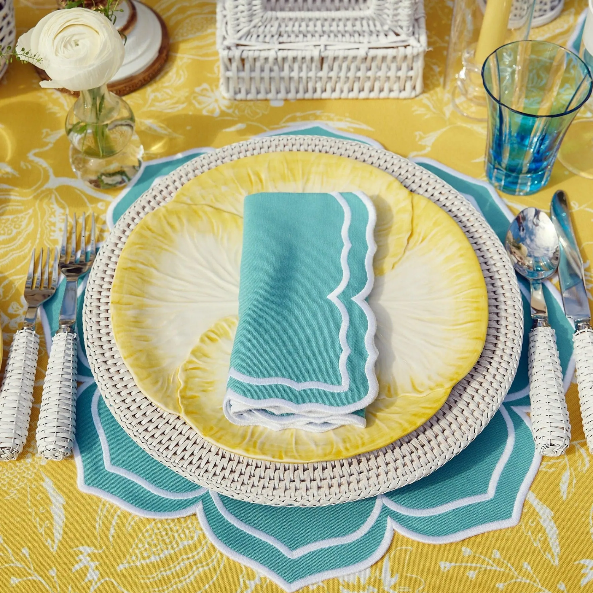 yellow_melograno__fleur_t_21.webp Flash Sale Yellow Melograno & Fleur Turquoise Linen Set Table Linen Sets