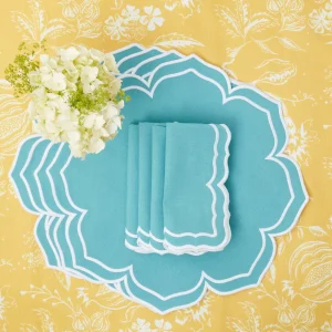 Flash Sale Yellow Melograno & Fleur Turquoise Linen Set Table Linen Sets