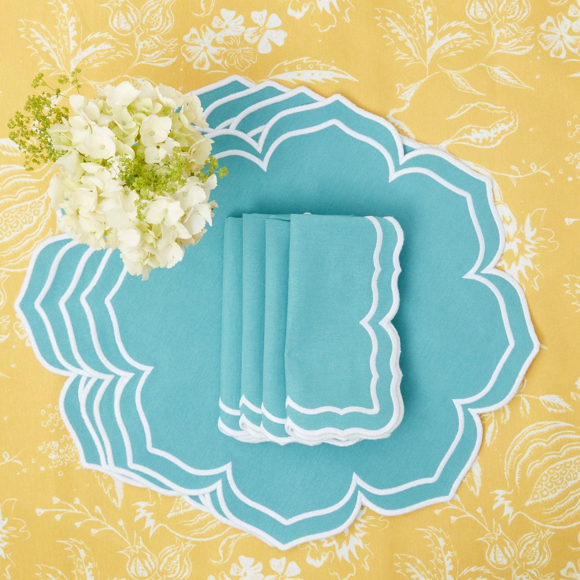 yellow_melograno__fleur_t_22.webp Flash Sale Yellow Melograno & Fleur Turquoise Linen Set Table Linen Sets