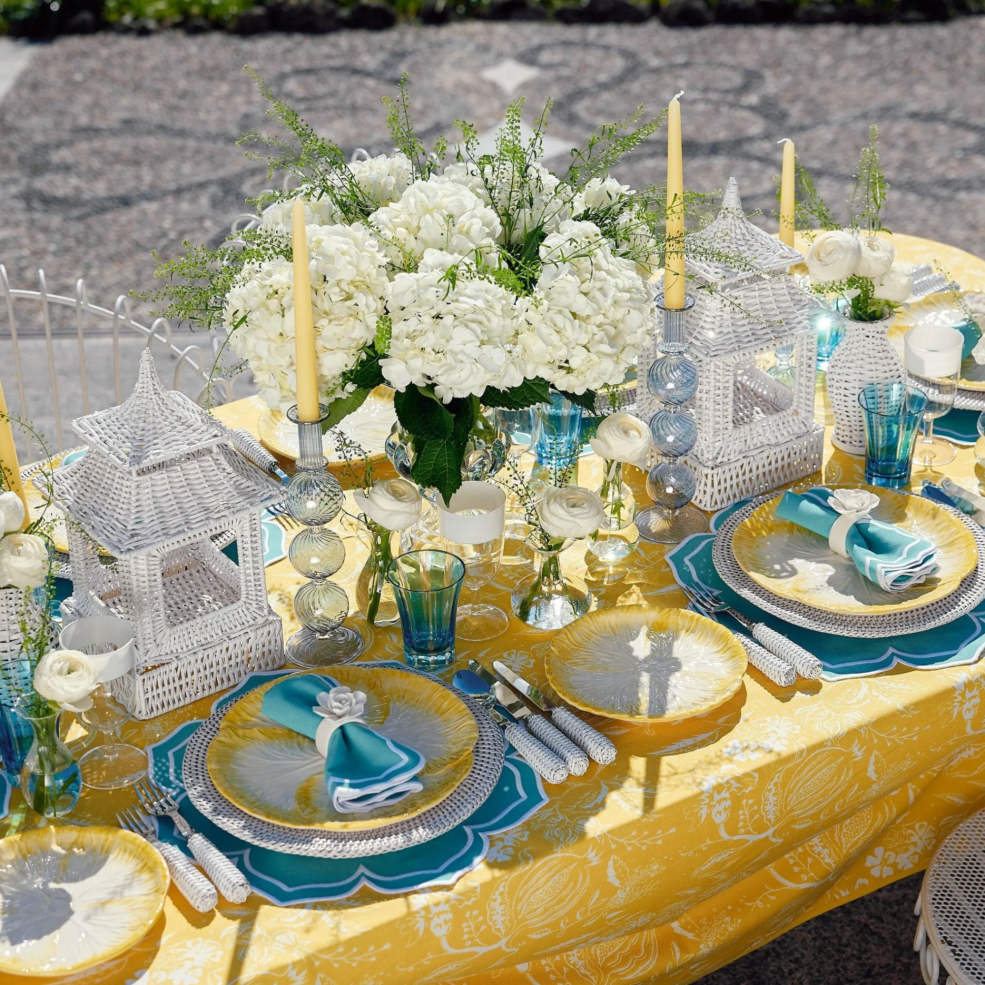yellow_melograno__fleur_t_3.webp Flash Sale Yellow Melograno & Fleur Turquoise Linen Set Table Linen Sets