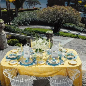 Flash Sale Yellow Melograno & Fleur Turquoise Linen Set Table Linen Sets