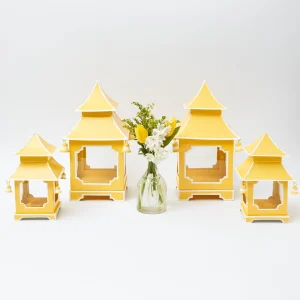 Best Sale Yellow Pagoda Lantern Set Candle Holders