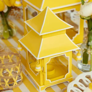 Best Sale Yellow Pagoda Lantern Set Candle Holders